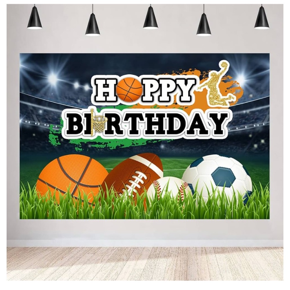 Ball Sports Happy Birthday Backdrop, 3 x 5,